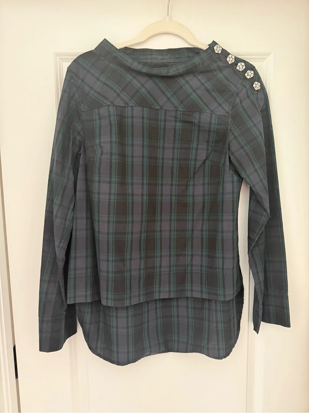 NEW J. Crew Plaid Long-Sleeve Button-Accent Top